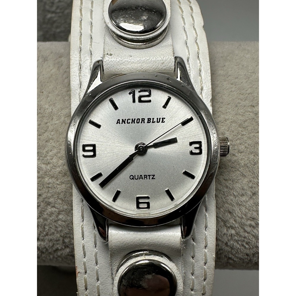 Anchor Blue Ladies Watch 2842 New Battery 25MM 7.25" White Leather Band U5‎